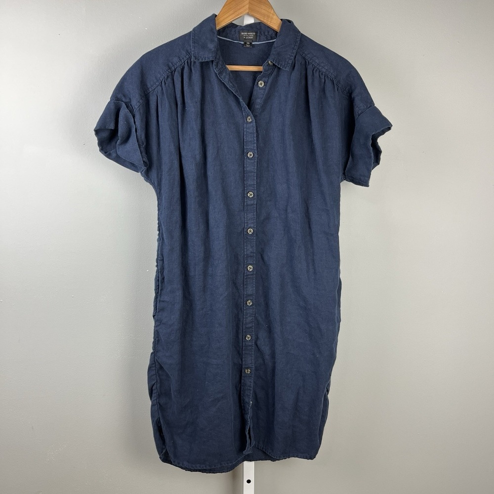 J. Crew x‎ Baird McNutt Shirt Dress Womens XS Navy Blue 100% Irish Linen